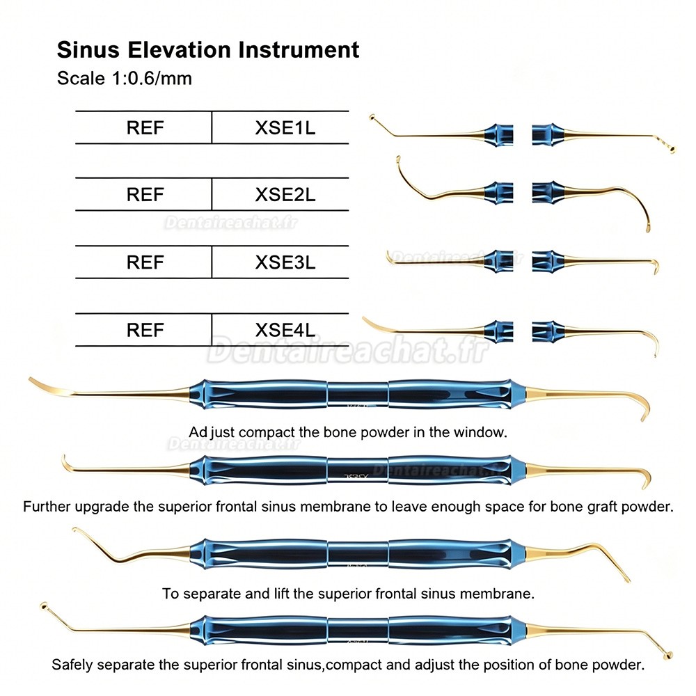 Kit instruments pour sinus lift (kit DASK) avec but&eacute;es de forage pour implants dentaires et bo&icirc;te de st&eacute;rilisation